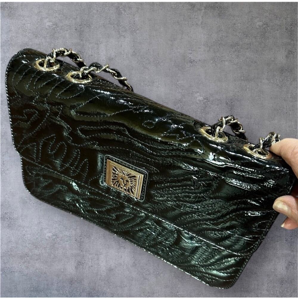 Anne Klein Black Patent Lion Lady Adjustable Shoulder Strap Bag | Color: Black - Picture 11 of 12